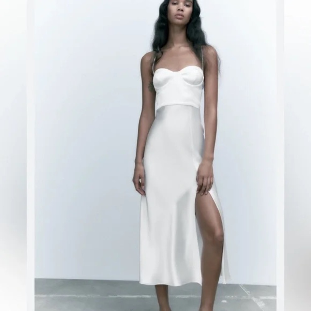 Zara white satin flowy dress